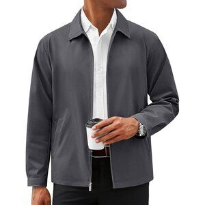 Men's Lightweight Full Zip Dark Gray Design Golf Blazers Jacket Coat Pockets